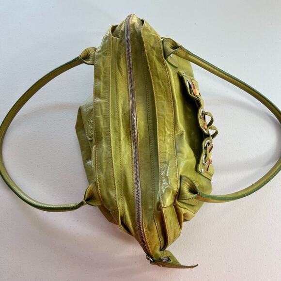 Sofia C. Handbag Green Red Genuine Leather Woven Pattern With Cut Out Charms - Picture 8 of 15